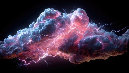 A dramatic storm cloud with vibrant lightning