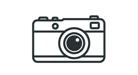 Camera outline against a stark black background, simple design