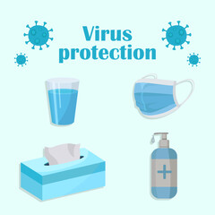 Virus protection graphics desinfectant face mask water cup napkins