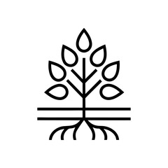 A symbolic tree icon with visible roots, representing connection, foundation, and personal growth.