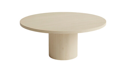 Pale round table with a cylindrical base against a black background