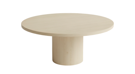 Pale round table with a cylindrical base against a black background