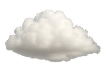 White fluffy cumulus cloud floating on a transparent background representing weather, nature, and clean air