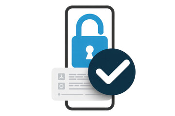 Obraz premium Smartphone security unlocked with a checkmark isolated on transparent background