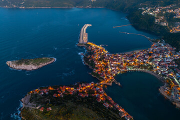 Night view of Amasra, the historical peninsula dating back to the Genoese