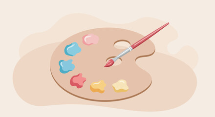 Artistic Palette with Vibrant Paints and Brush Illustration