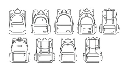 Set of ten backpack design isolated on white background for your project