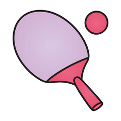 Ping Pong Paddle and Ball Violet Vector Illustration Isolated Sport Doodle