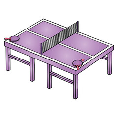 Table Tennis Ping Pong Table Violet Vector Illustration Isolated Doodle