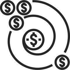 Circular Flow Diagram Illustrating Financial Transactions With Dollar Coin Icons Against A White Transparent Background