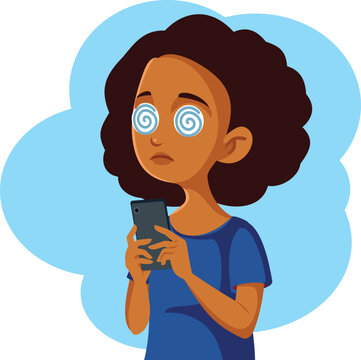 Teen Girl Suffering from Ai Psychosis Vector Illustration. Unhappy teenager misusing artificial intelligence for therapy
