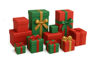 Obraz premium Red and green gift boxes with ribbons celebrating holidays, winter, christmas, shopping, and presents, transparent background