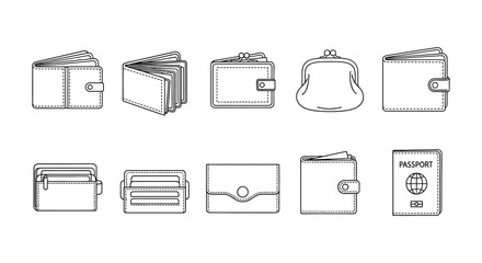 Collection of wallet icons isolated on white background in vector format