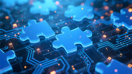 Obraz premium Digital puzzle pieces glowing API integration concept
