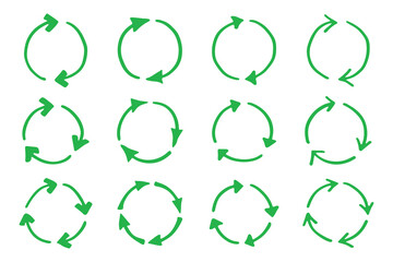 Set of hand drawn recycle arrow icon Recycling resources symbol Reuse of materials, zero waste, green environment, saving the planet