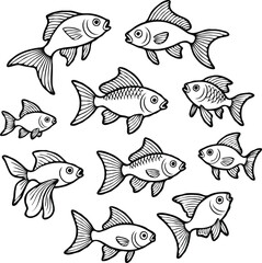 Clean black and white vector illustration of fish icons like 1.eps