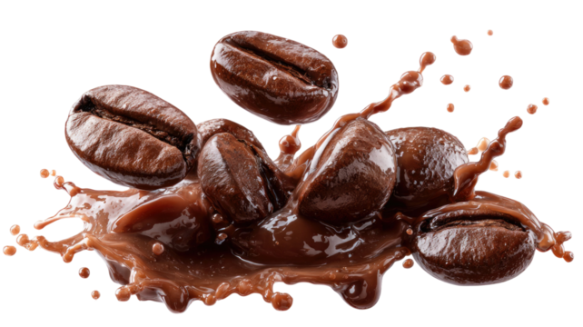 Coffee beans with rich brown color and natural texture showing aromatic roasted seed details isolated on white background