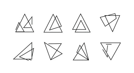 Collection of triangle line art designs isolated on white background