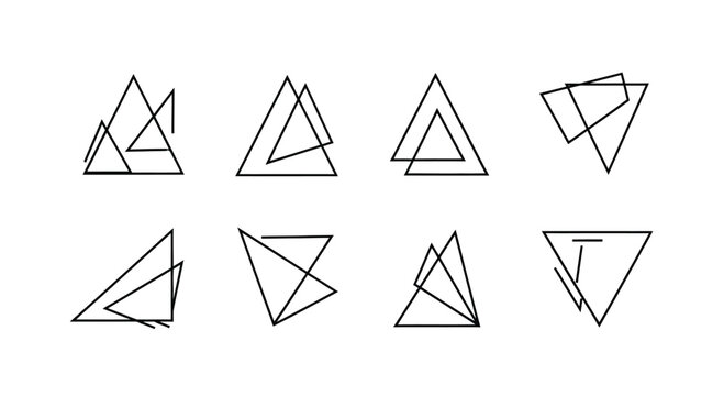 Collection of triangle line art designs isolated on white background - Powered by Adobe