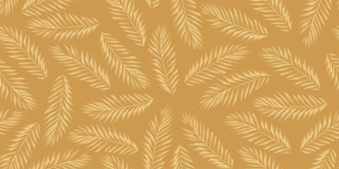 Abstract geometric seamless pattern with plants in golden tones. Stock vector illustration for background, textile, or wrapping paper.