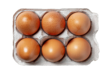 Six brown eggs in a cardboard carton