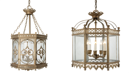 Lantern style pendant lights French château style cut out on PNG. AI GENERATED.