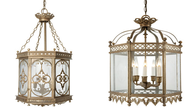 Lantern style pendant lights French ch&acirc;teau style cut out on PNG. AI GENERATED.