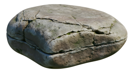 Rounded, weathered rock with cracks & moss