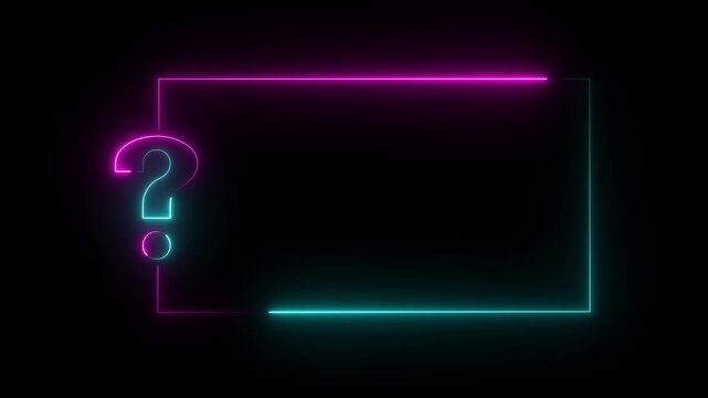 Quiz neon line animation template with multiple choice option selection and black background, interactive challenge game design.