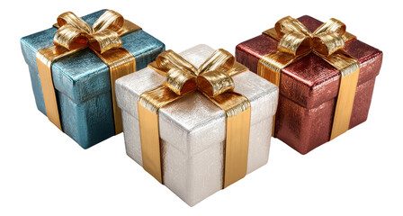 Three Colorful Gift Boxes with Ribbons on Transparent Background