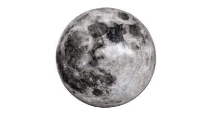 Full moon 3D render showing detailed lunar surface texture and realistic space object isolated on white background