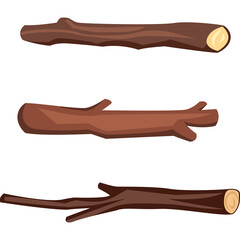 Collection Of Three Brown Wooden Logs In Various Shapes And Sizes With Visible Wood Grain And Texture Set Against A Clean Transparent Background