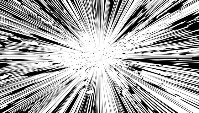 Black and white manga-style burst emanating from a central white point