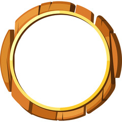 Obraz premium Circular Wooden Frame With Golden Ring And Open Space In Center Isolated On White Background Studio Shot