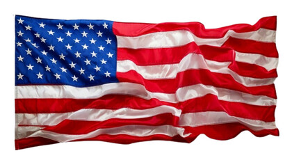  Waving American Flag with Red White and Blue Colors isolated on transparent background