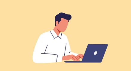 Illustration of a person working on a laptop computer, representing the concept of remote work or digital communication