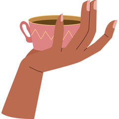 Close Up Of A Hand Holding A Pink Cup Filled With Dark Coffee Against A White Background Simple Illustration Of A Drink