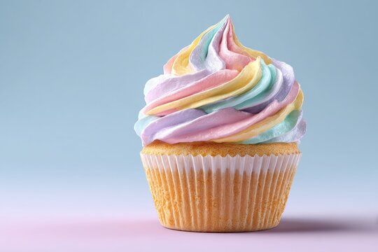 Vibrant pastel cupcake against a soft gradient background