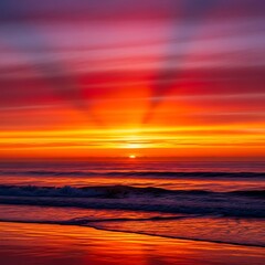 Fototapeta premium Fiery Sunset Over the Ocean - A Breathtaking Coastal Landscape.