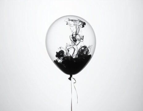 Abstract Balloon Artistry: An ethereal image of a transparent balloon filled with an abstract swirl of dark ink, creating a unique visual narrative of contrast and fluidity.