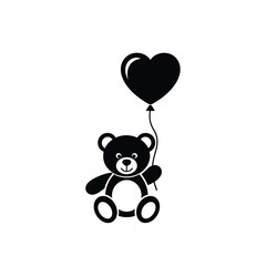 Black teddy bear holding a heart balloon vector