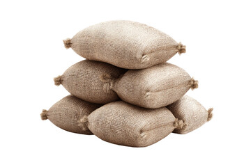 Stacked burlap sacks, light beige color, tied tightly