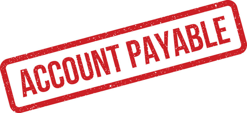 Distressed account payable stamp with rough texture, rectangular frame, angled position