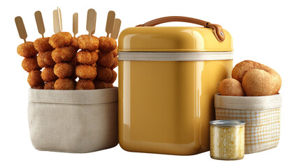 Isolated Yellow Food Carrier with Snacks on Transparent Background