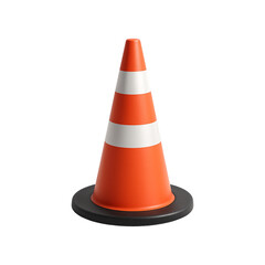 Classic orange traffic cone with white reflective stripes &ndash; safety marker isolated on transparent background