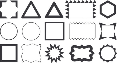 Fototapeta premium Variety of Geometric Shape Illustrations Circles, Triangles, Squares, Hexagons, and Starbursts on White Background