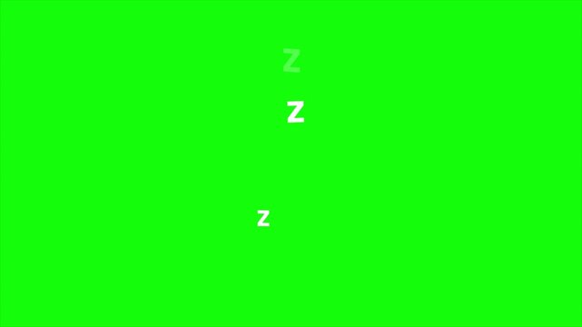 Animated Sleeping Zzz Symbols on Chroma Key Green Screen. Comic Book Style Zzzzz Element for Sleep, Snoring, Tiredness, Dream, and Exhaustion Concepts as a Video Overlay