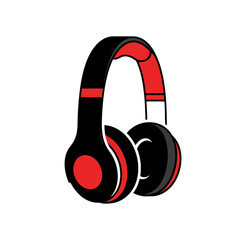 Red and Black Headphones for Music  Audio on transparent background