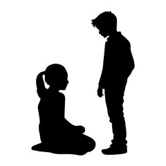 black silhouette of brother and sister Vector Illustrator.
