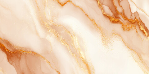 Luxurious marble texture with warm beige, cream, and golden tones. The pattern features smooth, flowing veins of gold and amber running through a soft ivory background.